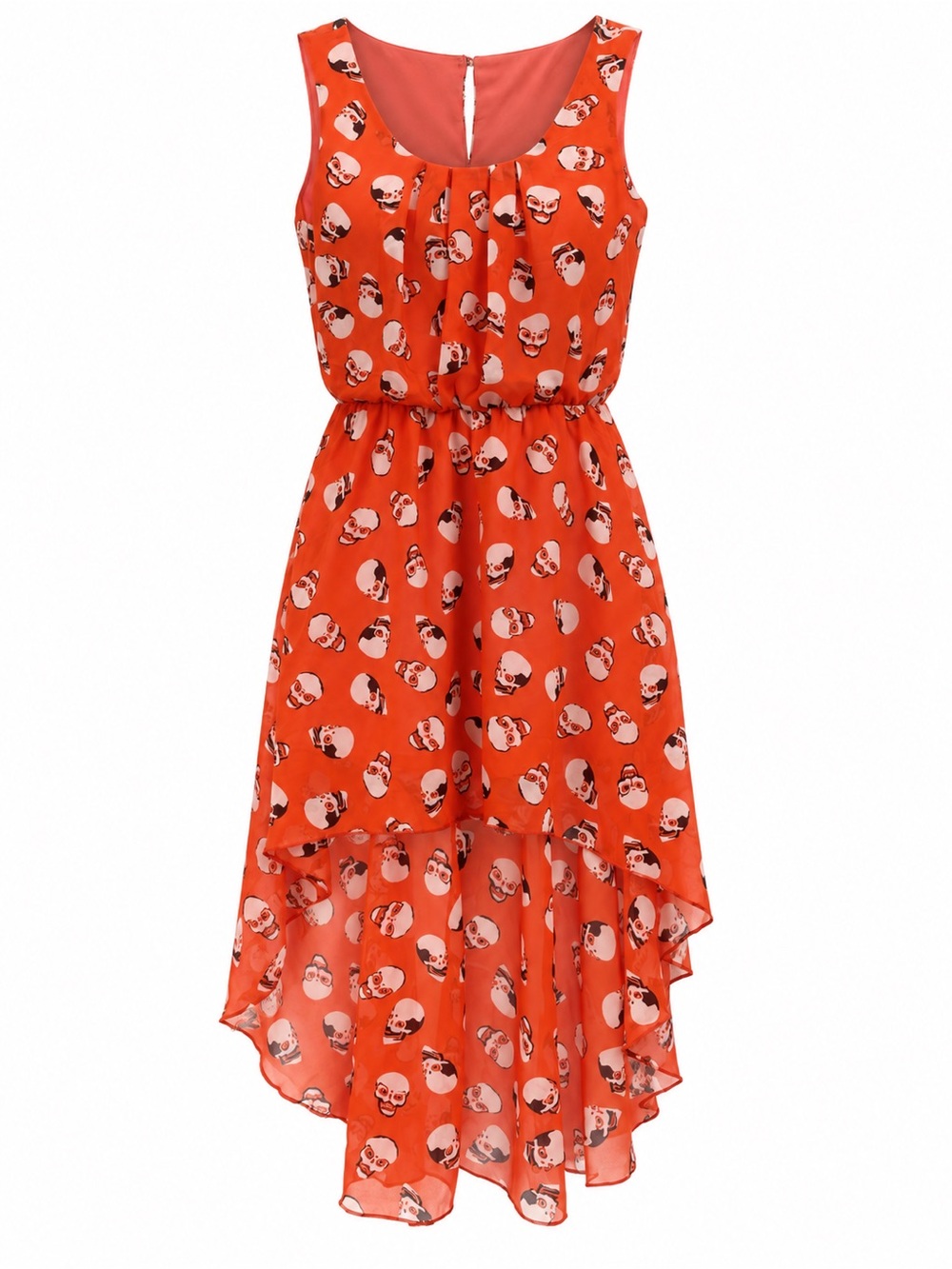 L'ATISTE Orange Skull Hi-Low Sleeveless Dress